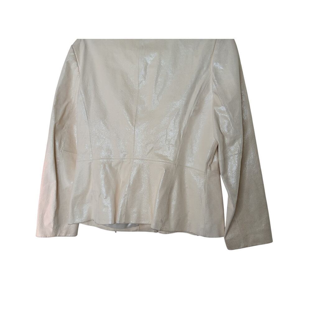Tesori Womens Jacket Sz L Beige Cream Textured Leather Zip Front Pockets Lined - Picture 12 of 16